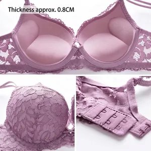 Ensemble soutien-gorge en dentelle violette avec bonnets push-up de 0,8 cm