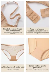 Detail view of fixed straps, double hook closure and breathable mesh cotton lining