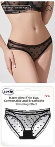 Détail de culotte en mesh noir transparent avec broderie cœur et bonnets ultra-fins 0,1cm