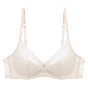 Soutien-gorge élégant en dentelle beige clair avec broderie florale et tulle léger