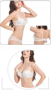 White lace lingerie set featuring heart embroidery and delicate ruffled shoulder straps