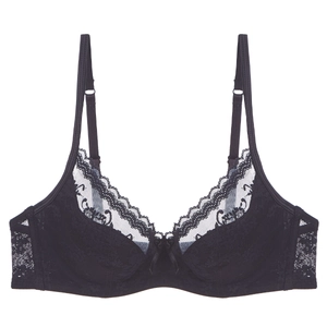 Soutien-gorge français en dentelle noire avec armatures souples et maille respirante