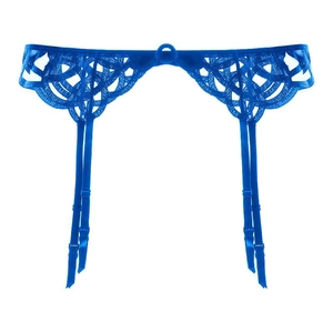 Sexy royal blue lace garter belt with adjustable straps and intricate floral patterns