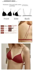 Detail view showing thin modal triangle cups with front closure and adjustable straps