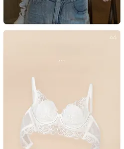 Détail d'un soutien-gorge en dentelle blanche avec armature en U et broderie florale
