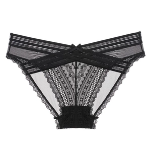 Dames Sexy Kant Onderbroeken Franse Stijl Ademend Lage Taille Katoenen Kruisje Briefs Met Strik Gekruiste Bandjes Nylon