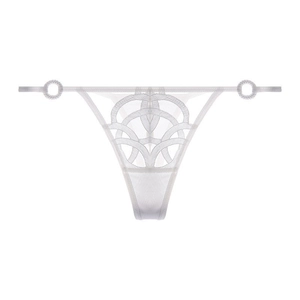 String blanc en dentelle pour femmes avec broderie fine et anneaux latéraux décoratifs