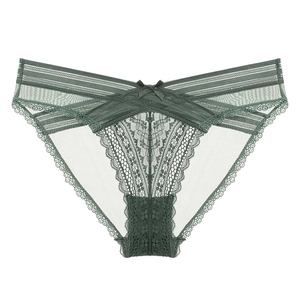 Sexy donkergroene kantonderbroek voor dames met ademende lage taille en gekruist ontwerp