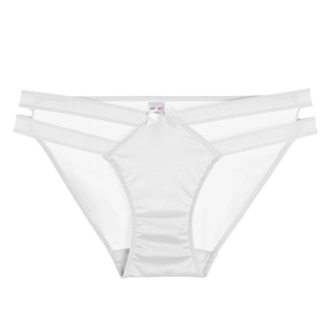 Detail of white ice silk seamless panties with hollow strappy sides and a small bow