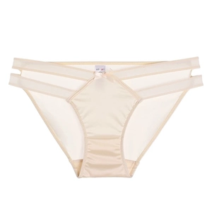 Champagne low-waist hollow ice silk seamless panties with side straps and bow decoration