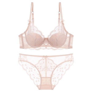 Soutien-Gorge Et Culotte Sexy En Dentelle Style Français Broderie Florale Pour Femmes Bonnet Mince Armatures Lingerie