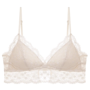 Eleganter beiger Spitzen-Bralette mit dünnen Trägern und weichem kabellosem Triangel-Cup-Design