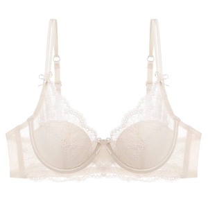 French lace bra with ribbon bow in cream white, elegant summer lingerie for women