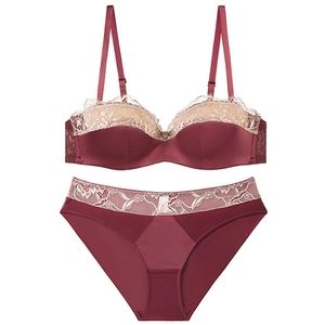 Women's French Sexy Lace Lingerie Set Nylon Spandex Push Up Breathable Embroidery Floral Top And Bottom Lingerie Underwear Set