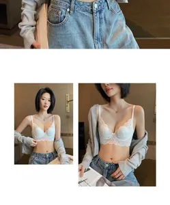 Gros plan détaillé du soutien-gorge en dentelle blanche avec broderies florales