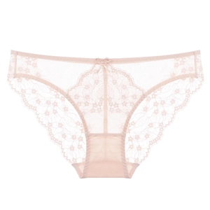 French style pale pink lace briefs for women with floral pattern and bow detail