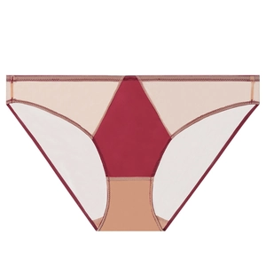 Seamless mesh underwear for women with burgundy geometric contrast and cotton crotch
