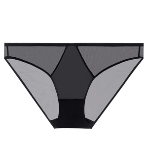 Sexy black seamless low waist mesh panties for women with cotton crotch and lace trim