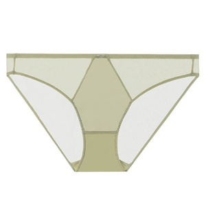 Lace mesh seamless high-cut bikini underwear for women in sage green with geometric panels