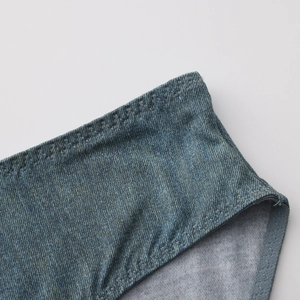 Slip sexy da donna a vita bassa con stampa denim blu realistica e tassello in cotone