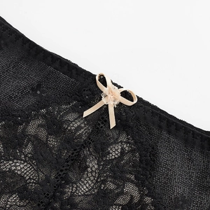 French sexy thin lace underwear with low waist and beige bow detail for women