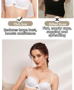 Detail of seamless wireless bra showing visual minimizing effect and breast support comparison