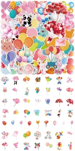 Macro detail of waterproof Valentine heart stickers with cartoon balloon designs