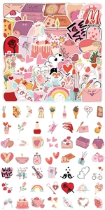 Detailed overview showing romantic Valentine heart doodle stickers for water bottles and laptops