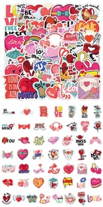 Detail view of colorful Valentine's Day heart stickers with assorted romantic designs