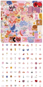 Assorted pink Valentine's Day heart stickers showing diverse romantic patterns and designs