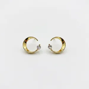 925 Sterling Silver Moon Stud Earrings 14K Gold Plated Minimalist Sparkling Zircon Crescent Jewelry For Women