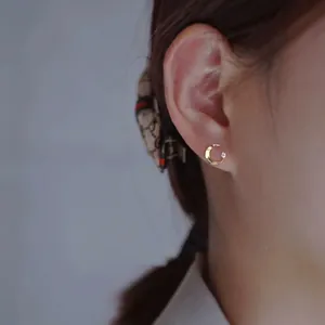 Elegant S925 sterling silver 14K gold moon stud earring with sparkling cubic zirconia stone