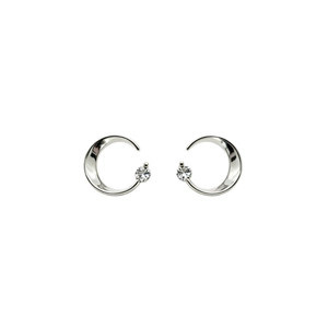 Elegant 925 sterling silver moon stud earrings with sparkling cubic zirconia crystals