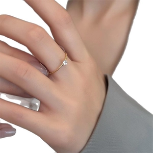 Minimalist 18k gold plated stainless steel thin ring with beaded texture and zircon stone