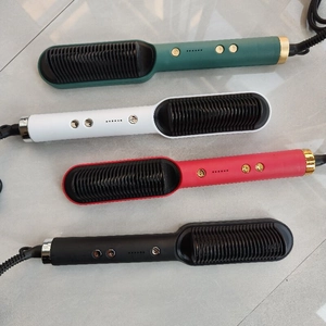 Negative ion hair straightener brush in four colors with adjustable heat settings