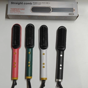 Hair straightener brush with temperature control in pink green white and black colors