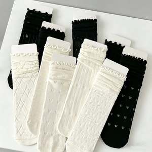 Chaussettes Mi-Mollet à Volants Style Japonais JK pour Femmes Polyester Respirant Chaussettes Slouchy Texture Maille Couleur Unie