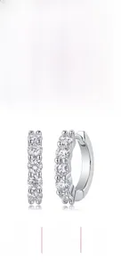 Detail of S925 sterling silver hoop earrings with moissanite stones and classic prong setting