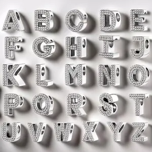 Alphabet Initial Letter Charm Bead Micro Pave Zircon Silver Plated Copper For DIY Bracelet Necklace Jewelry Making Fashion Women