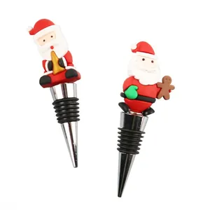 Detail of Christmas wine stoppers set featuring Santa Claus figures with silicone seals