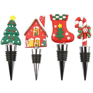 Christmas wine bottle stoppers set of 4 with Santa tree sock and candy cane shapes