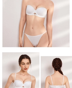 Front closure white microfiber push-up bra and low-rise panty set with detachable straps