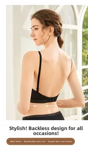 U-shaped open back bra with breathable striped band and smooth silk elastic fabric