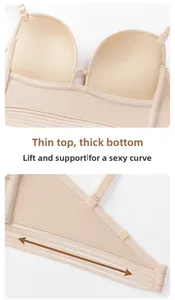 Detail view of push-up bra pads and non-slip side wings with seamless fabric design