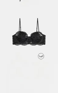 Close-up of black floral lace bra with soft underwire and breathable thin padding detail
