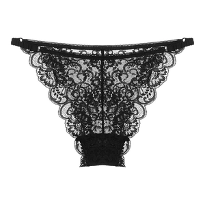 Sexy French style black lace panties with ultra-thin transparent floral hollow design