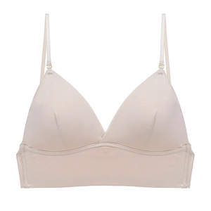 Seamless nude wireless triangle bralette with adjustable straps and multi-way U-back style