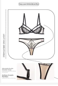 Lace bra set featuring adjustable double straps and a breathable cotton inner lining