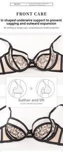 French lace bra detail showing U-shaped underwire support and floral embroidery
