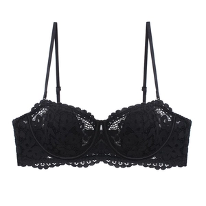 Elegant black floral lace push-up bra with underwire support and adjustable thin straps
